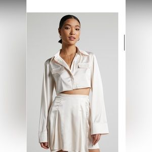 Two piece silk crop top set